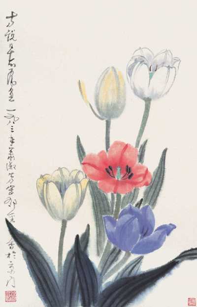 萧淑芳 1983年作 花卉 镜心